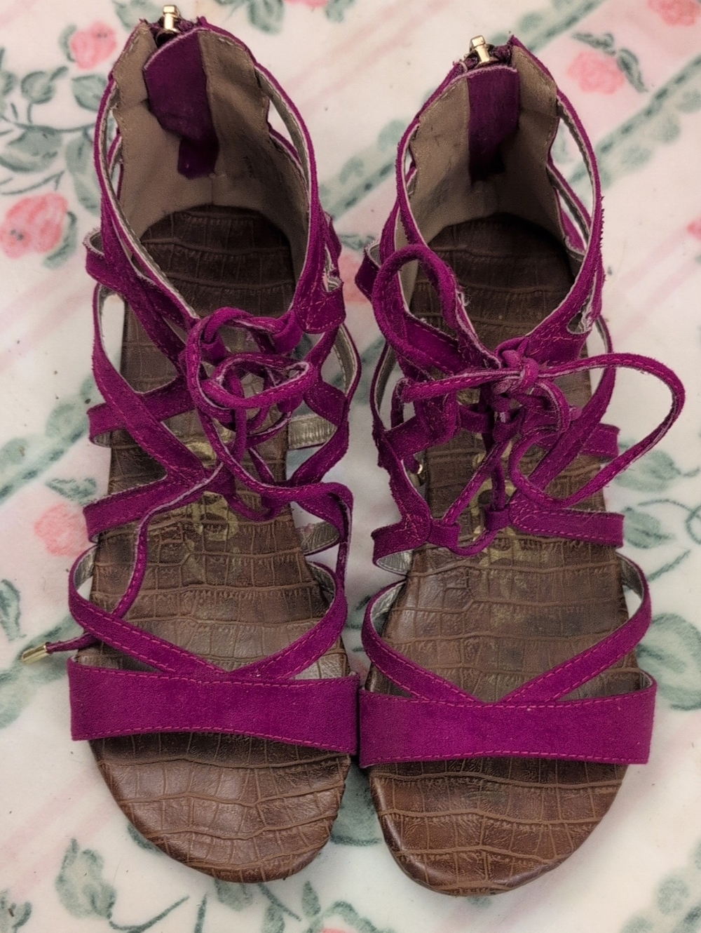 Sam Edelman Women's Strappy Lace-Up Sandals in Magenta - Picture 2 of 4